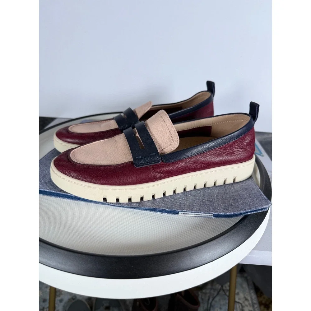 Vionic Uptown Loafer Womens 9.5 Burgundy Navy Blush Leather Slip On Orthopedic